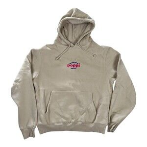 Poppi Hoodie Mens Medium Beige Soda Promo Fleece Sweatshirt "Wanna Get Juicy"